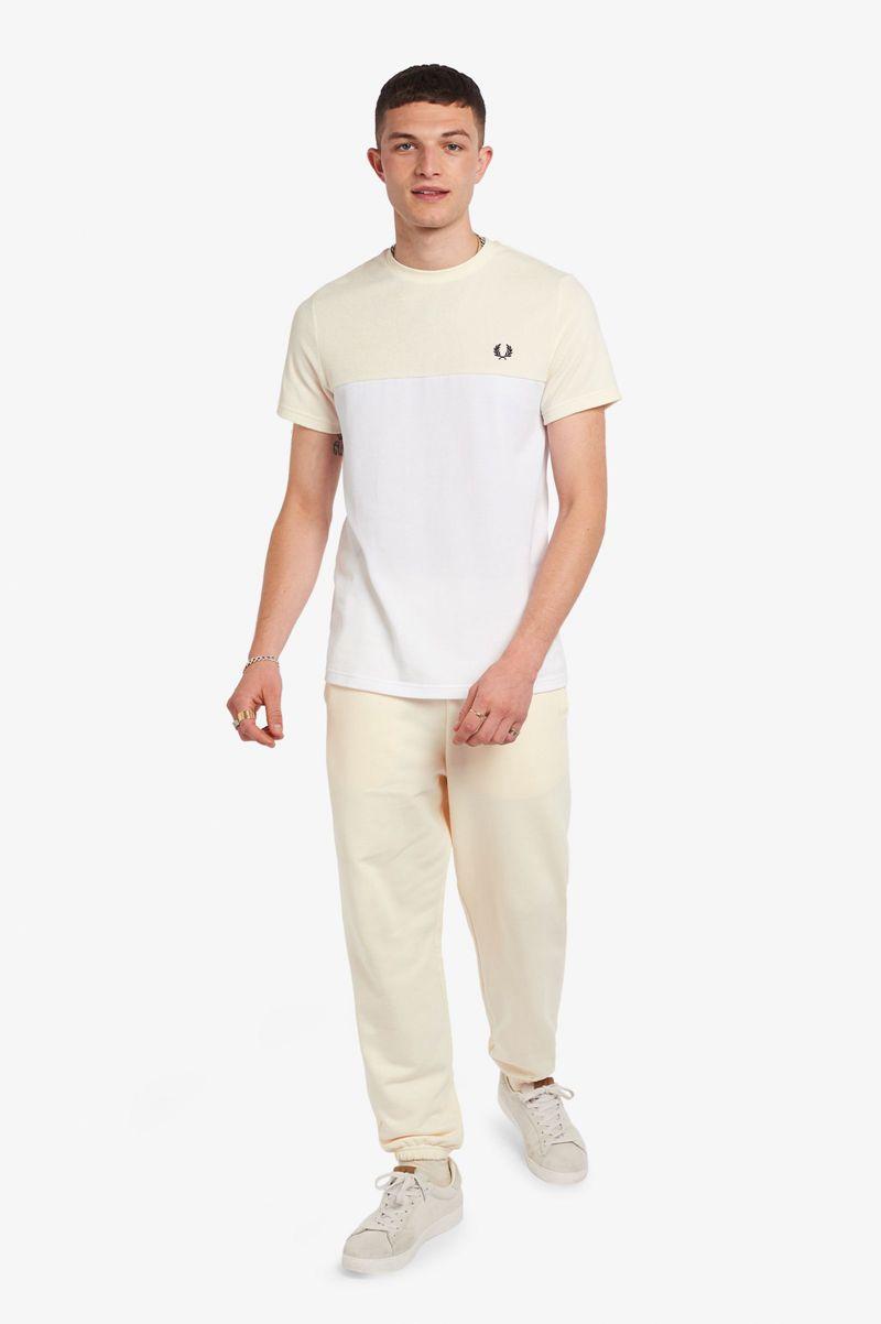 White Fred Perry Towelling Panel Piqué Men's T Shirts | PH 1792XYUF